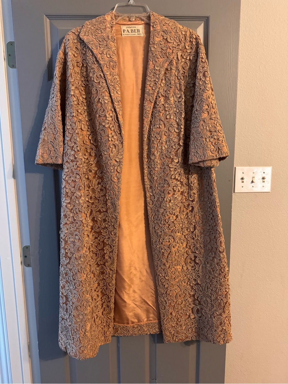 P. A. BER Embroidered Brocade Coat in Warm Tan